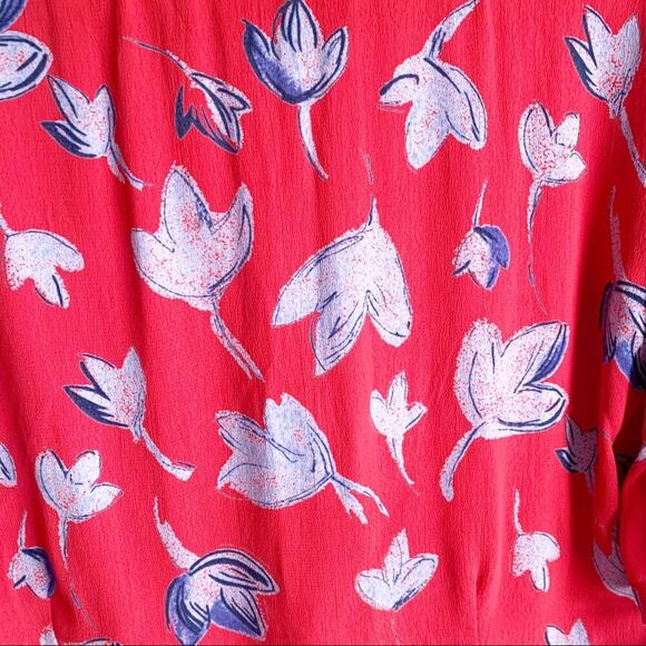 Vintage Cropped Top Blouse 1990s One Button Open Front Overlay Top Floral Red S - Picture 7 of 7